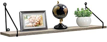 Sorbus Floating Shelf with Metal Brackets — Wall Mounted Rustic Wood Wall Storage, Decorative Hanging Display for Trophy, Photo Frames, Collectibles, and Much More (1-Tier – Grey)