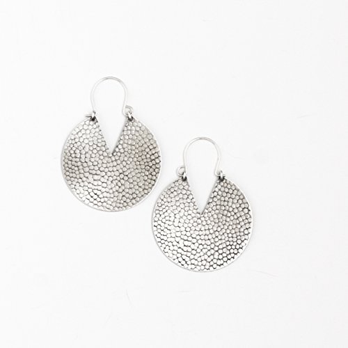 Bold silver earrings, eye-catching design of textured silver discs with cut-out V shapes for added contrast - "Iya Earrings - Small"