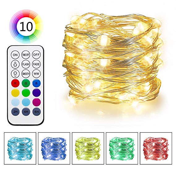 Omika RGB & Warm White Color Changing LED Fairy Lights - 16.5ft/5m Battery Powered Outdoor String Lights Waterproof - Ultra Bright Light with Remote for Bedroom Wedding Party Xmas Decorations