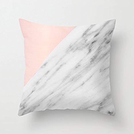 Decorative Throw Pillow Cover Cushion White Marble Pink Polyester Cushion Cover 18 x 18 Inches