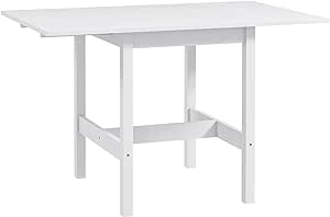 HOMCOM Foldable Solid Wood Dining Table, Drop Leaf Table for Small Spaces, Folding Table for Kitchen, Dining Room, White