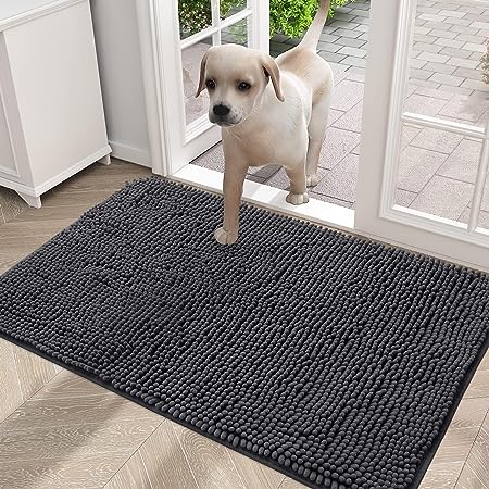 OLANLY Dog Door Mat for Muddy Paws, Absorbs Moisture and Dirt, Absorbent Non-Slip Washable Mat, Quick Dry Microfiber, Mud Mat for Dogs, Entry Indoor Door Mat for Inside Floor(24x16 Inches, Dark Grey)