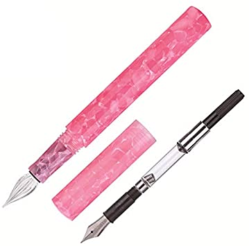 NEW Multifunctional Mini Glass Dip Pen, Delike Resin Acrylic EF Nib Fountain Pen, Cartridge Pocket Pen, Signature Pen Business Gift (Glass Pink Color)
