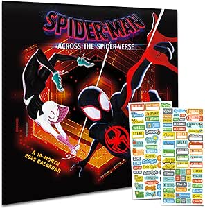 Spiderman Calendar 2025 - Deluxe 2025 Spiderverse Miles Morales and Gwen Stacy Wall Calendar Bundle with Over 100 Calendar Stickers (MCU Marvel Gifts, Office Supplies)