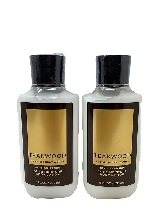 Bath & Body Works Men's Collection 24 Hour Moisture Body Lotion Lot of 2- Full Size 8 Oz, 238 Ml each (Teakwood)