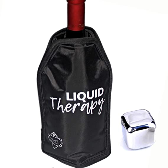 Vance Premium Wine Chiller Sleeve | Bottle Cooler Fits 750ml and 1.5L Bottle | Complete With Reusable Ice Cube For Drinks