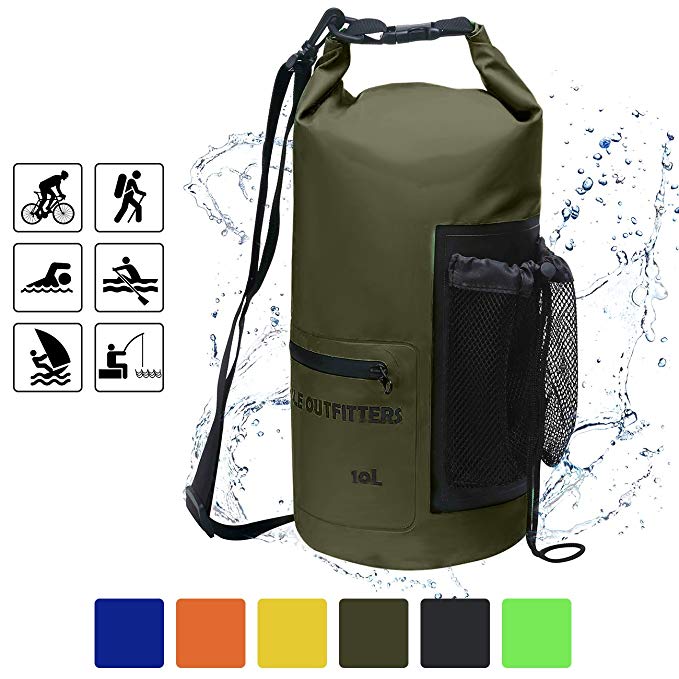 HASLE OUTFITTERS Waterproof Dry Bag-10L/20L/30L Roll Top Compression Sack with Shoulder Straps and Front Zippered Pocket Keeps Gear Dry for Boating, Camping, Kayaking, Fishing,Swimming and Hiking