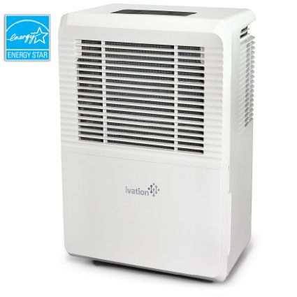Ivation 70 Pint Energy Star Dehumidifier - Large-Capacity For Spaces Up To 4500 Sq Ft - Includes Programmable Humidistat Hose Connector Auto Shutoff  Restart Timer Castes and Washable Air Filter