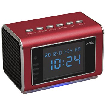 Jumbl™ Mini Hidden Spy Camera Radio Clock w/Motion Detection & Infrared Night Vision - Built-In Screen, Speaker, Micro SD Slot & AUX Line In - Red
