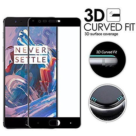 AA(TM) OnePlus3/3T Tempered Glass Screen Protector 3D Curved Edges Upgraded Premium Full Cover Edge-to-Edge For OnePlus 3 & OnePlus 3T One plus 3/3T
