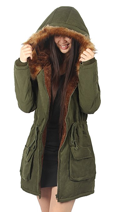 iLoveSIA Womens Hooded Warm Winter Coats Faux Fur Lined Parkas