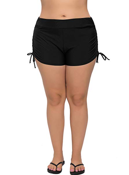 ATTRACO Women's Plus Size Swim Shorts Solid Swim Bottom Beach Swim Board Shorts