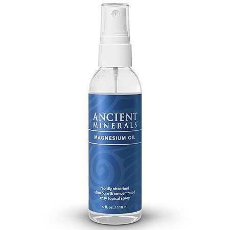 Ancient Minerals Magnesium Oil Spray 4 oz. -Pure Genuine Zechstein Magnesium Chloride Supplement - Best Topical Skin Application for Dermal Absorption