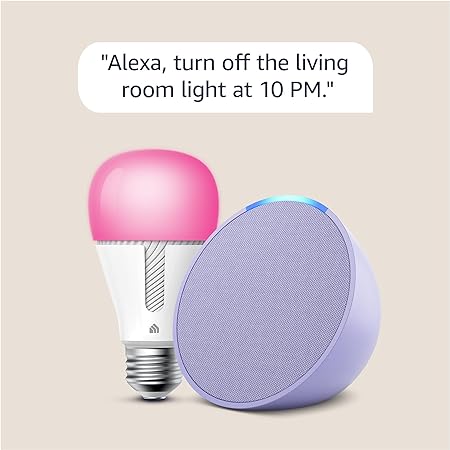 Echo Pop in Lavender Bloom bundle with TP-Link Kasa Smart Color Bulb