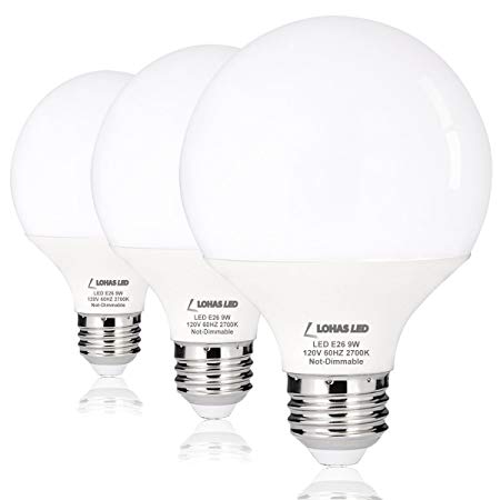 LOHAS G25 Globe LED Bulb 9W, Vanity Makeup Light Bulbs 60W Equivalent, LED G25 Warm White 2700K, E26 Medium Base LED Lamp, Not Dimmable, 810LM Decorative LED Vanity Lights for Home(3 Pack)