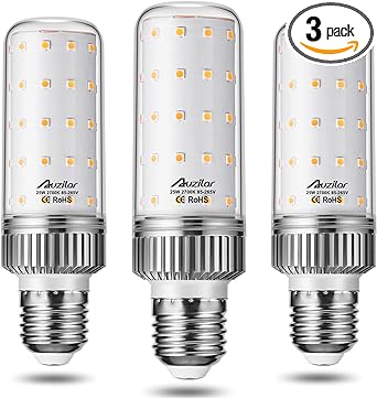 Auzilar E26 LED Bulb,25W LED Corn Light Bulb 200W Equivalent 2700K Warm White 2500LM Non-dimmable Flicker Free Ceiling Fan LED Corn Bulb for Indoor Outdoor Home Garage (3-Pack)