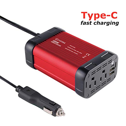 MASEN 300W USB Type C Power Inverter Converter DC 12V to AC 110V Car Charger with 2 AC Outlets and 4.8A Dual Car Adapter, Portable Design with ETL Listed (Red)