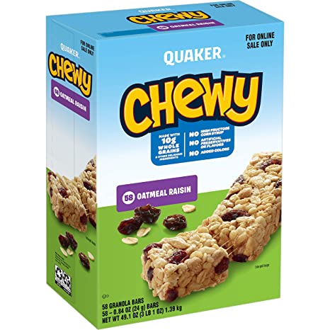 Quaker Chewy Granola Bars, Oatmeal Raisin, (58 Pack)