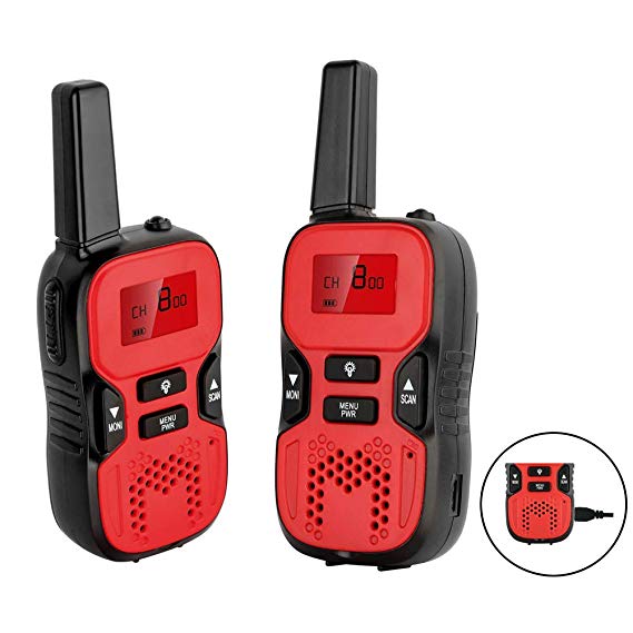 Kids Rechargeable Walkie Talkies 22 Channel FRS/GMRS 2 Way Radios up to 3.7 Miles Handheld Toy Phones for Children Red