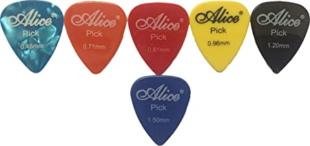 Alice Guitar Plectrums Pick of Various Thickness, 6 Pieces, Assorted Colors
