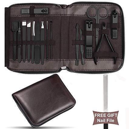 Manicure Set Nail Clippers - BTArtbox 17 Piece Stainless Steel Professional Grooming Kit Pedicure Tool Set with Leather Travel Case for Men and Women, Perfect Gift Idea