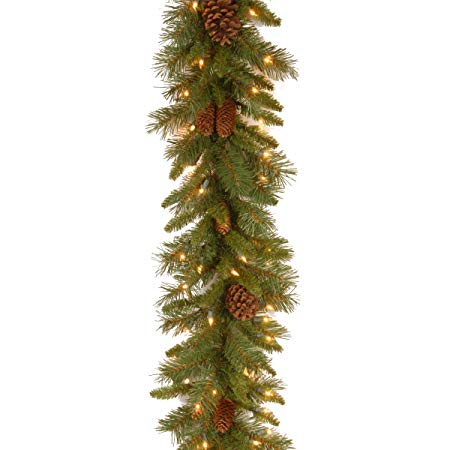 National Tree 9 Foot by 10 Inch Pine Cone Garland with 50 Clear Lights (PC-9GLO-1)