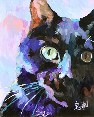 Black Cat Art Print | Black Cat Gifts | From Original Watercolor Painting by Ron Krajewski | Hand Signed in 8x10” and 11x14” Sizes