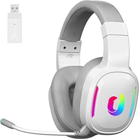 Jeecoo G80 Wireless Gaming Headset - 7.1 Surround Sound, Detachable Noise Canceling Mic, Low Latency 2.4G Wireless Gaming Headphones, Shining RGB - Works with PS4 PS5 PC Laptop Computers