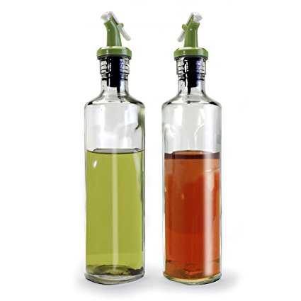 Retro Glass Oil & Vinegar Bottles Cruet Set with Pourers