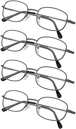 4-Pack Metal Frame Reading Glasses with Spring Hinged Arms Gunmetal  4.00