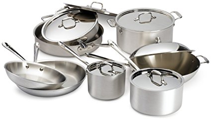 All-Clad 700492 14 Piece Professional Master Chef 2 Stainless Steel Tri-Ply Bonded Cookware Set, Silver