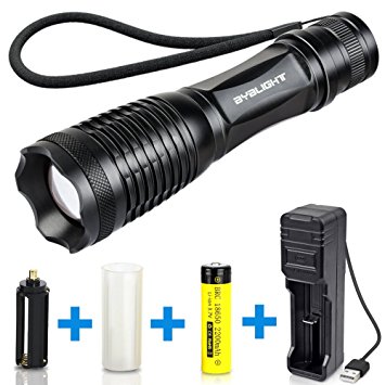 BYBLIGHT E6 LED Torch, Adjustable Focus LED Flashlight with 18650 Rechargeable Battery and USB Charger, Super Bright 500 Lumens Pocket Torch, IP65 Water Resistant and 5 Light Modes for Camping, Hiking