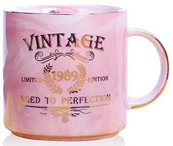 1989 30th Birthday Gifts for Women and Men Ceramic Mug - Funny Vintage 1989 Aged To Perfection - Anniversary Gift Idea for Him, Her, Mom, Dad Husband or Wife - Ceramic Marble Cups 13 oz (Pink)