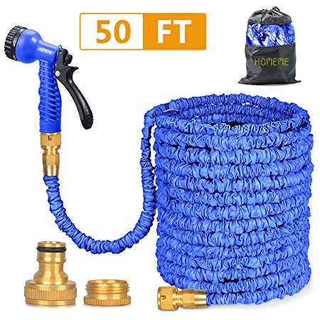 Homeme 50ft Hose Pipe - Expandable Garden Hose Solid Brass Hose Fittings & 7-pattern Spray Nozzle