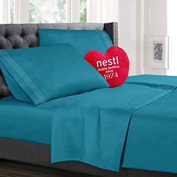 Bed Sheet Bedding Set, Queen Size, Teal, 100% Soft Brushed Microfiber Fabric with Deep Pocket Fitted Sheet, 1800 Luxury Bedding Collection, Hypoallergenic & Wrinkle Free Bedroom Linen Set By Nestl Bedding