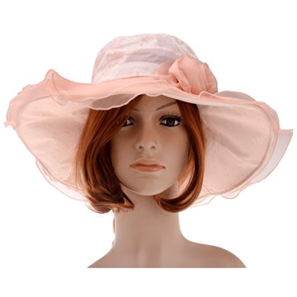 Vbiger Women Floral Pattern Chiffon Layer Kentucky Derby Wide Brim Hat