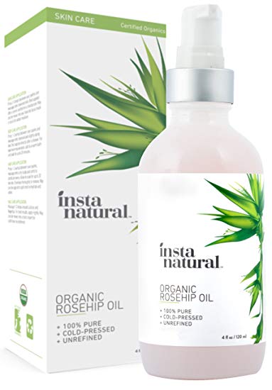 InstaNatural Organic Rosehip Seed Oil - 100% Pure, Unrefined Virgin Oil - Natural Moisturizer for Face, Skin, Hair, Stretch Marks, Scars, Wrinkles, Fine Lines & Nails - Omega 6, Vitamin A and C - 4 oz