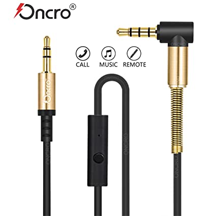 ONCRO® Trending L-Shaped 3.5mm Aux Cable with mic 24K Gold Plated Male to Male Audio Cable with Inline Wire Control Button for Music and Smart Control for Answer Phone Calls