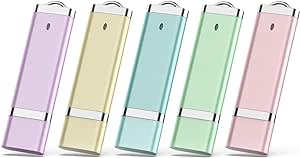 5 Pack 64GB USB Flash Drive, Memory Stick 64GB Thumb Drives Cute USB 2.0 Drive with LED Indicator Keychain Hole 5 Color (Blue, Green, Pink, Purple, Yellow)