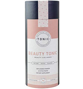 TONIC: Beauty Collagen Powder & Dietary Supplement for Healthy Skin, Nails & Hair, Anti Cellulite & Stretch Marks, Paleo   Keto Friendly, Unflavored, 20 Single Servings