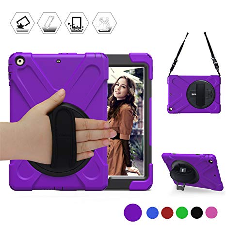 BRAECN iPad 9.7 2018 Case, New iPad 9.7 lnch 2017 Rugged Case With Hybrid Heavy Duty Protection and Built-In KickStand/a hand Grip strap for Apple iPad 9.7 inch (2017/2018 MARCH Released) Purple