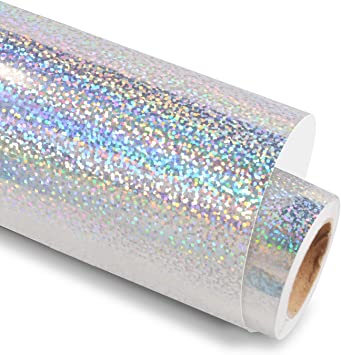 Holographic Chrome Silver Vinyl Glitter Adhesive Craft Vinyl 12 Inch X 6 Feet for Crafts, Cricut, Silhouette, Expressions, Cameo, Decal, Signs, Stickers,Glitter Silver