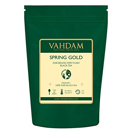 VAHDAM, 2019 Spring Gold First Flush Darjeeling Tea (20  Cups) - Flowery, Aromatic & Delicious - Picked, Packed & Shipped Direct from India, Darjeeling Tea First Flush, 1.76oz