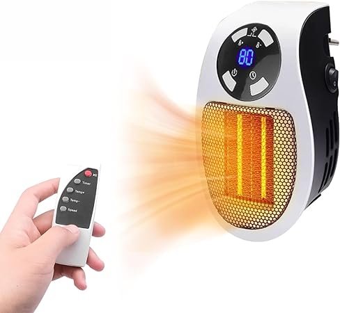 Portable Plug in Heater, 500W Small Space Heater with Overheat Protection, Electronic Thermostat, LED Display Wall Plug Heaters for Indoor Use - Bathroom and Bedroom, etc