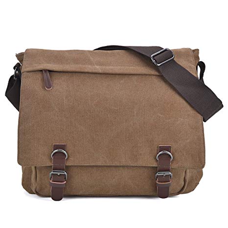 Vintage Canvas Messenger Shoulder Bag Causal Crossbody Bookbag Computer Laptop Bag Business Briefcase for 15" Laptop