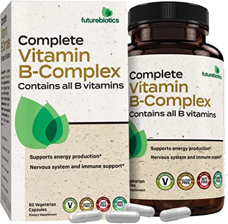 Futurebiotics Complete Vitamin B Complex (Vitamin B1, B2, B3, B6, B9 - Folic Acid, B12) Contains All B Vitamins - Non GMO, 60 Vegetarian Capsules