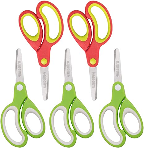 Left-handed Kids Scissors by Galadim (Pack of 5, Rounded-tip, 5.2-Inch) - Lefty Soft Touch Blunt School Student Scissors Shears GD-018-J