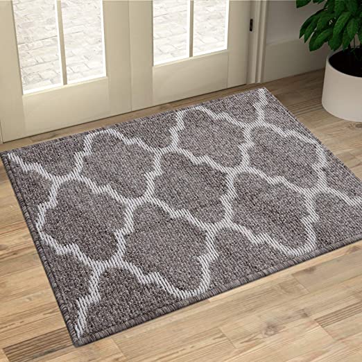 Olanly Indoor Doormat, Non-Slip Absorbent Resist Dirt Entrance Rug, Machine Washable Low-Profile Inside Floor Mat Area Rug for Entryway, Khaki Trellis 20"x 32"