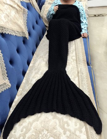 SUSUFAA Mermaid Tail Crochet Blanket,Handmade Mermaid Blanket,Super Soft Comfortable Suitable for All Seasons Sleeping Reading Watching Working Sofa Camping Blankets(Adult, 73"x 35.4" Black)
