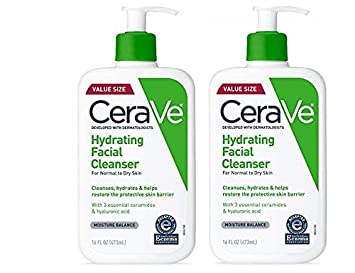 Hydrating Facial Cleanser | Moisturizing Non-Foaming Face Wash with Hyaluronic Acid, Ceramides and Glycerin | 16 Fluid Ounce, Pack of 2